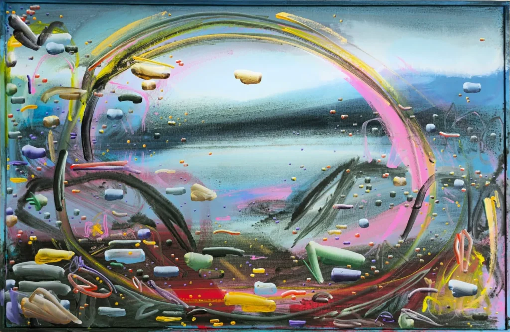 opera astratta con linee e curve di colore, dell'artista Pastorello